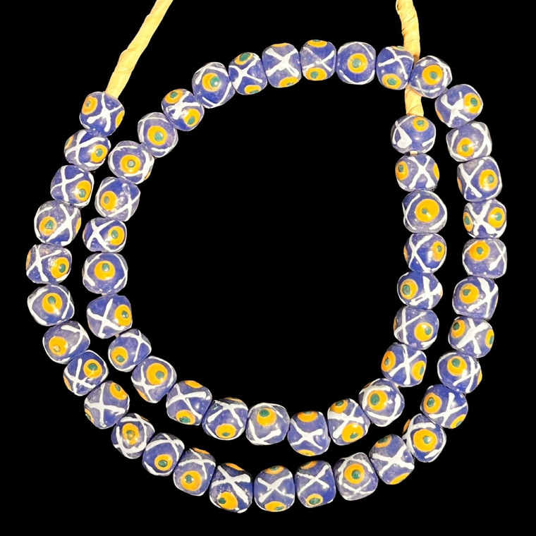African Glass, Krobo, Round, Blue, 12mm, 24in Strand