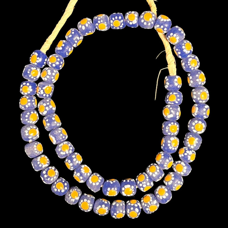 African Glass, Krobo, Round, Flower, 12mm, 24in Strand