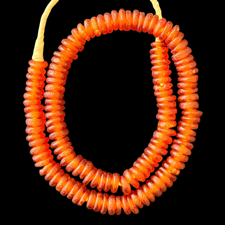 African Glass, Recycled, Rondelle, Burnt Orange, 12x4mm, 20in Strand