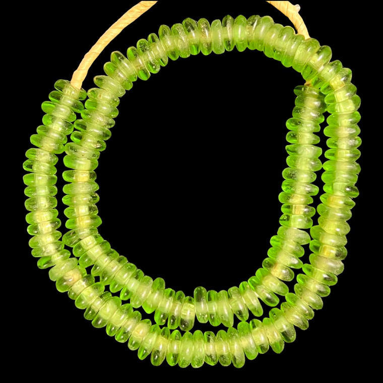 African Glass, Recycled, Rondelle, Transparent Green, 12x4mm, 20in Strand