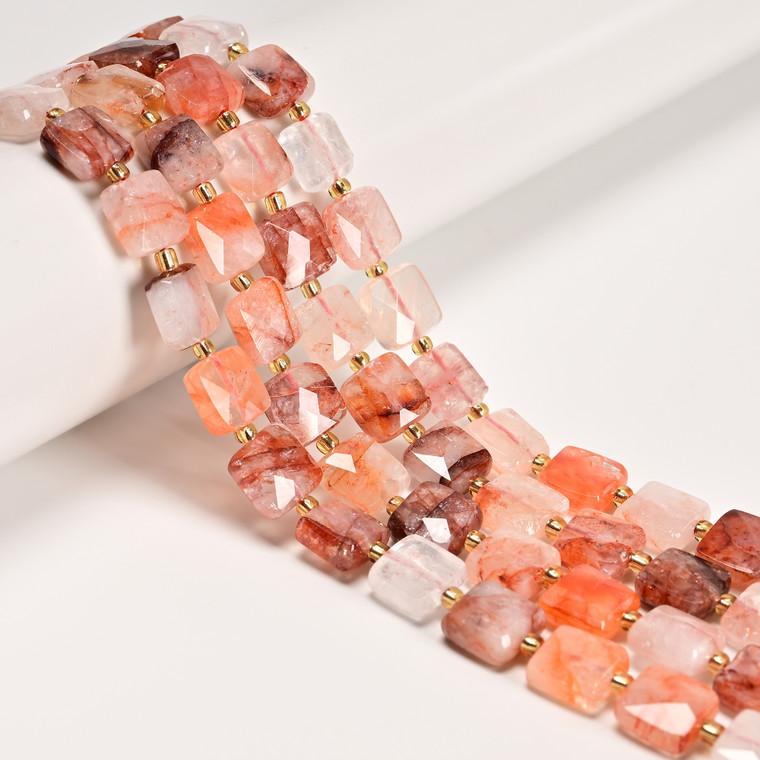 Red Hematoid, Quartz, Natural, Faceted Flat Square, 10mm