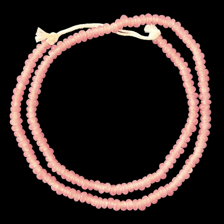 Indonesian Java Glass, Recycled, Donut, Pink Rose, 6x4mm, 24in Strand