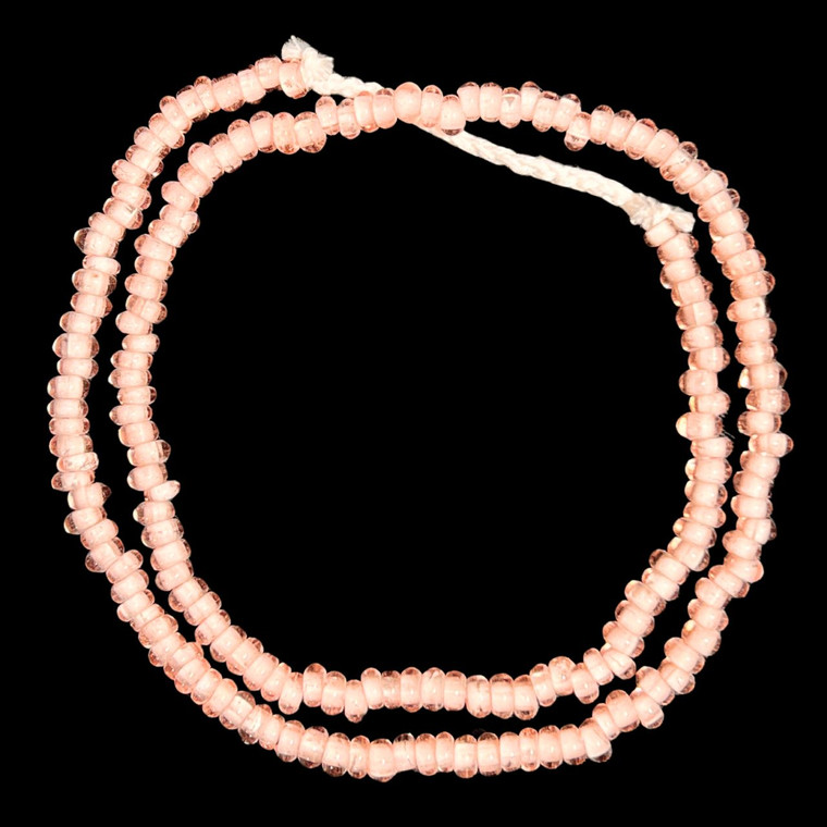 Indonesian Java Glass, Recycled, Donut, Pink Transparent, 6x4mm, 24in Strand