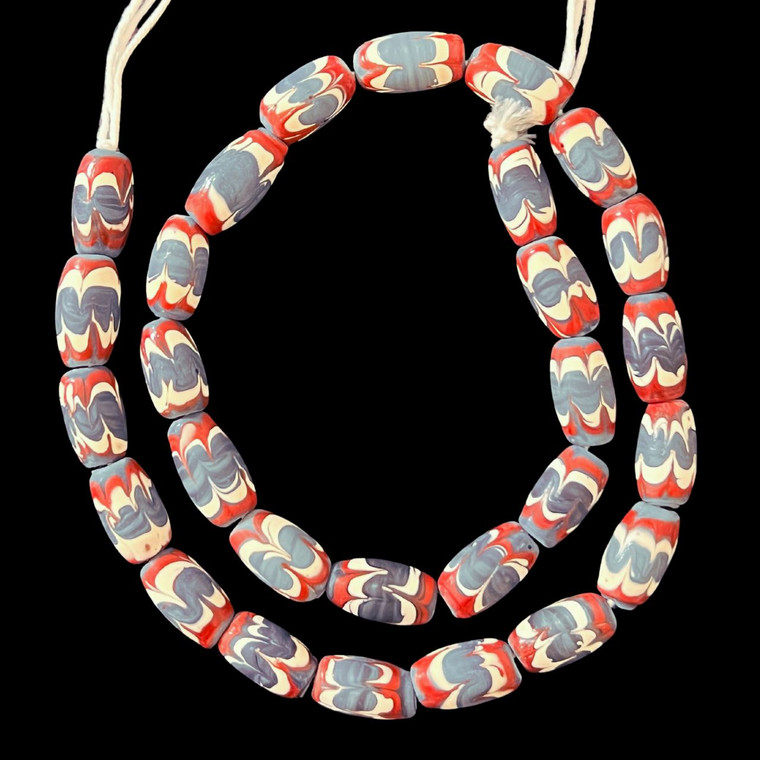 Indonesian Java Glass, Chevron, Steel Blue, 16x8mm, 18in Strand