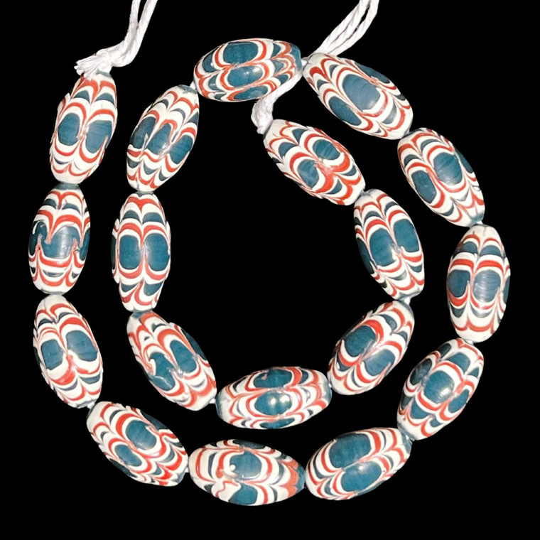 Indonesian Java Glass, Chevron, Teal, 25x13mm, 18in Strand