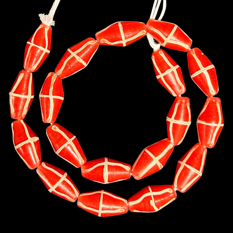 Indonesian Java Glass, French Cross, Red, 25x13mm, 18in Strand