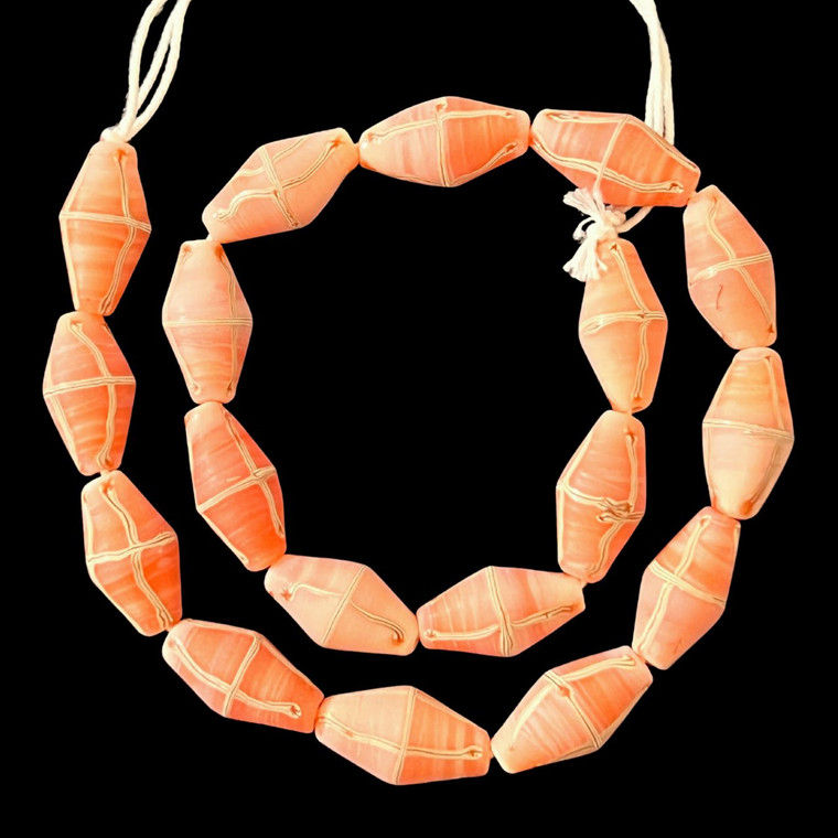 Indonesian Java Glass, French Cross, Pink, 25x13mm, 18in Strand