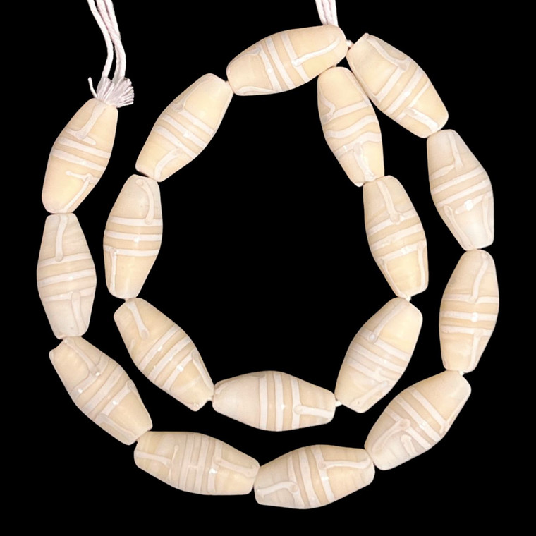 Indonesian Java Glass, French Cross, Ivory White, 27x13mm, 18in Strand