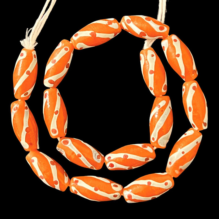 African Glass, Spiral, Orange, 27x12mm, 18in Strand