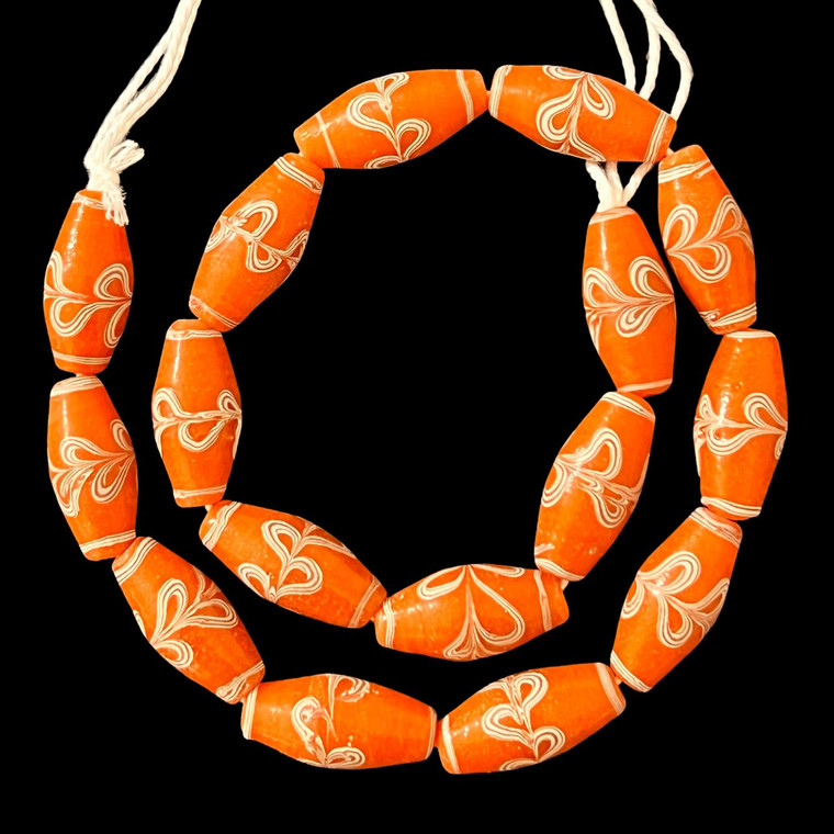 Indonesian Java Glass, Lewis & Clark, Orange, 27x13mm, 18in Strand