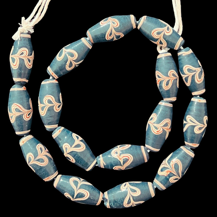 Indonesian Java Glass, Lewis & Clark, Teal, 27x13mm, 18in Strand