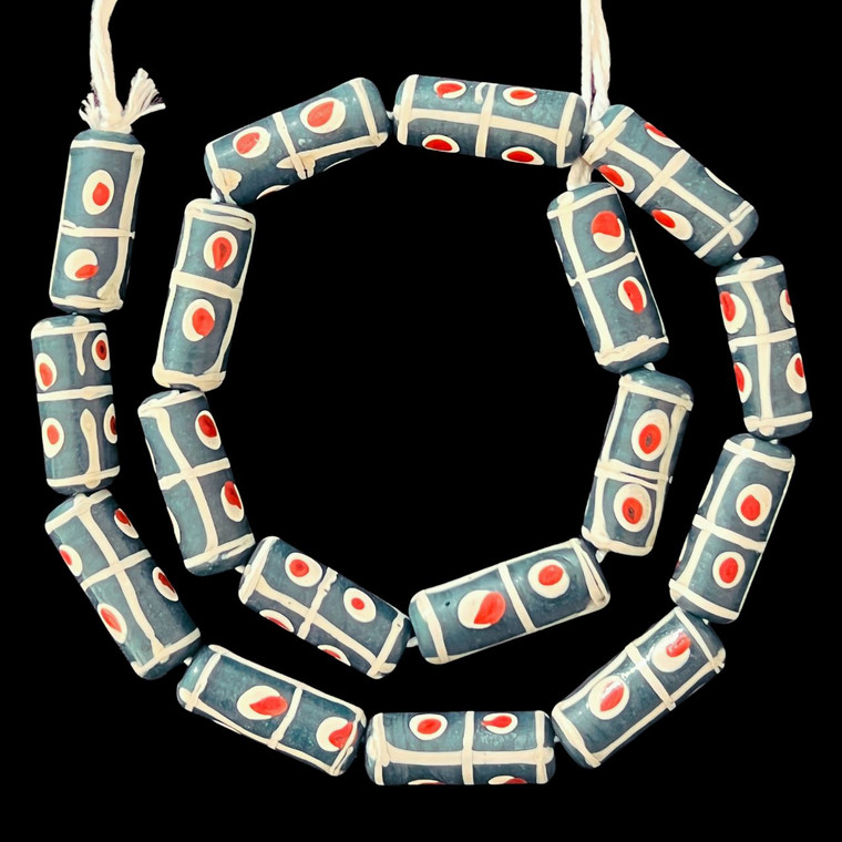 Indonesian Java Glass, Tic Tac Toe, Teal, 25x11mm, 18in Strand