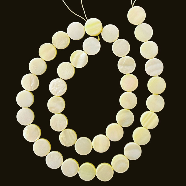 Shell, Yellow, Dyed, Smooth Coin, One 10mm Strand