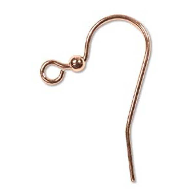 Ear Wire Hook, 25mm with 2mm Ball, Copper Plated, approx. 144 PCS