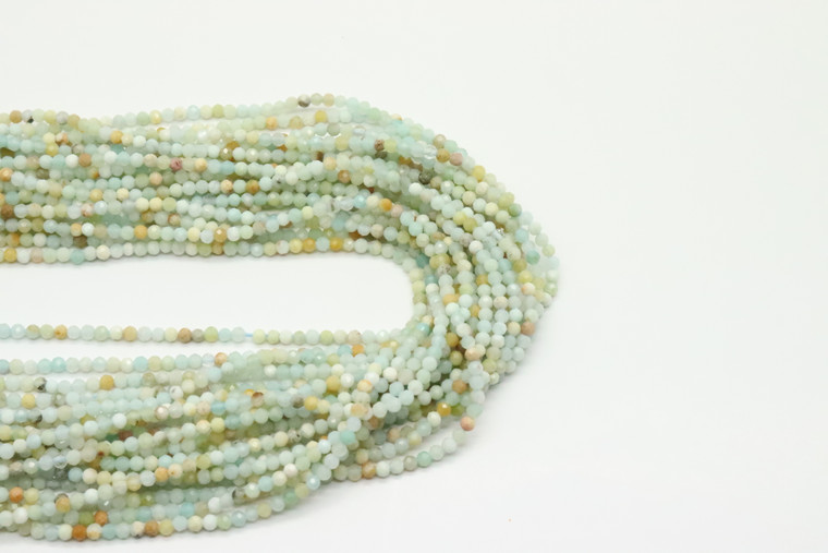 Amazonite, Mixed, Natural, Faceted Round, 2mm, One Strand