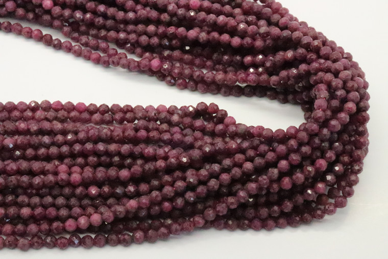 Ruby, Natural, Faceted Round, 4mm, One Strand