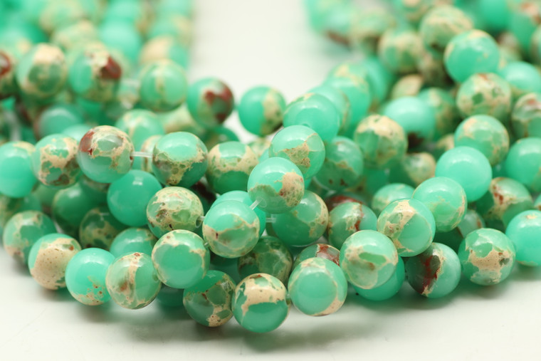 Impression Jasper, Green, Dyed, Smooth Round, in sizes 6mm, 8mm & 10mm. Priced Per Strand.