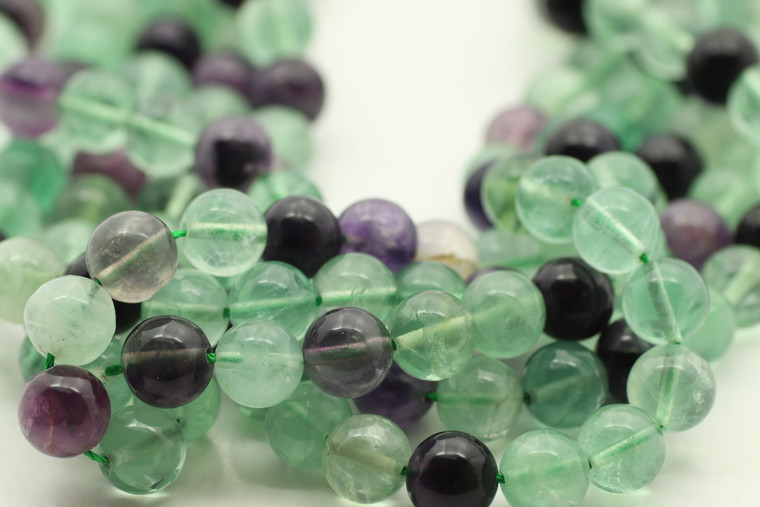 Fluorite, Mixed Colors, Natural, Smooth Round, One Strand