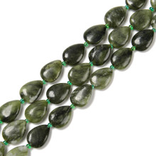 Green Jade, Natural, Smooth, Teardrop , One 13x18mm Strand