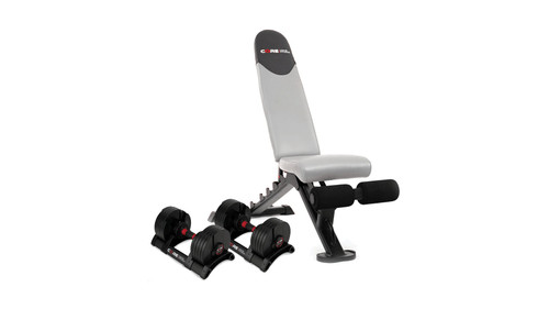 Core Home Fitness Adjustable Bench & Adjustable Dumbbells Combo Pack - Black/Gray