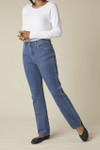 Knit Denim High Rise Straight-Leg Jeans