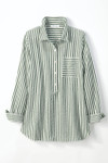 Crinkle Cotton Striped Long-Sleeve Shirt