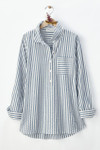 Crinkle Cotton Striped Long-Sleeve Shirt