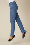 Knit Denim High Rise Straight-Leg Jeans