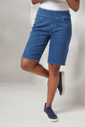 Knit Denim Mid Rise Pull-On Shorts