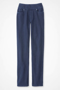 Knit Denim Mid Rise Straight-Leg Jeans