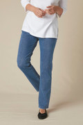 Knit Denim Mid Rise Straight-Leg Jeans