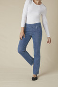 Knit Denim Mid Rise Straight-Leg Jeans