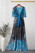 Blue Hydrangea Charmeuse Dress by Komarov