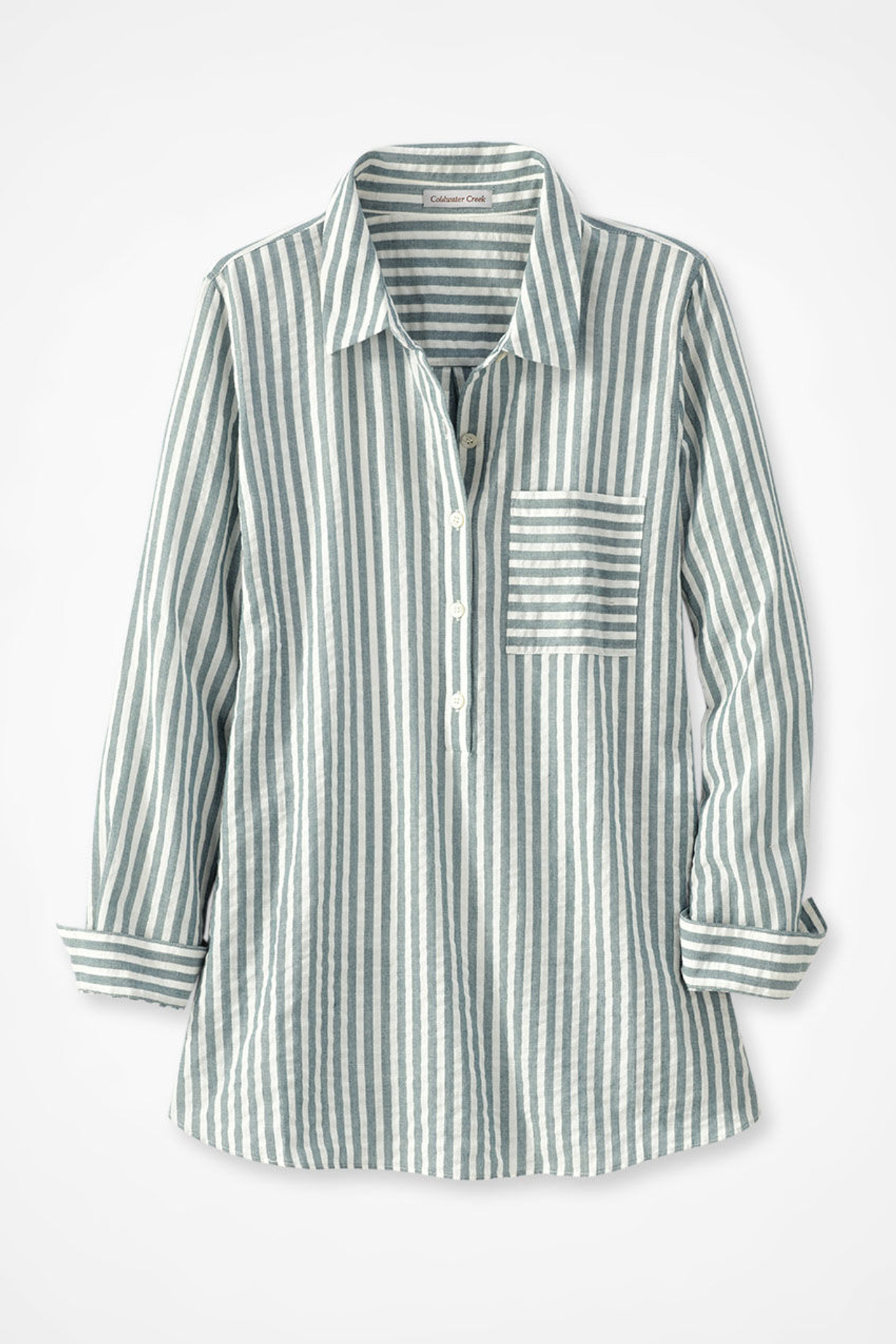 Crinkle Cotton Striped Long-Sleeve Shirt