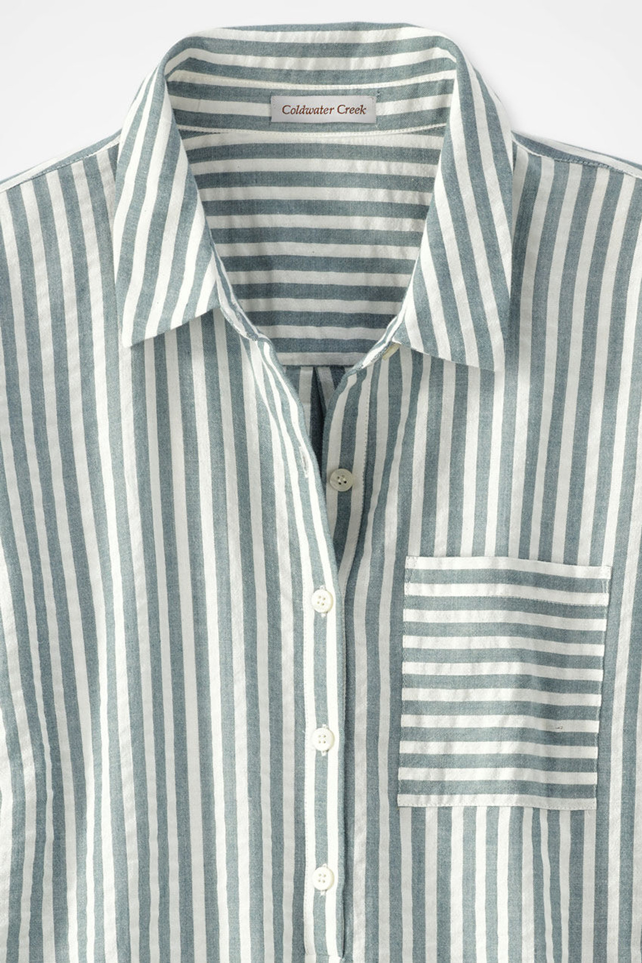 Crinkle Cotton Striped Long-Sleeve Shirt - Coldwater Creek