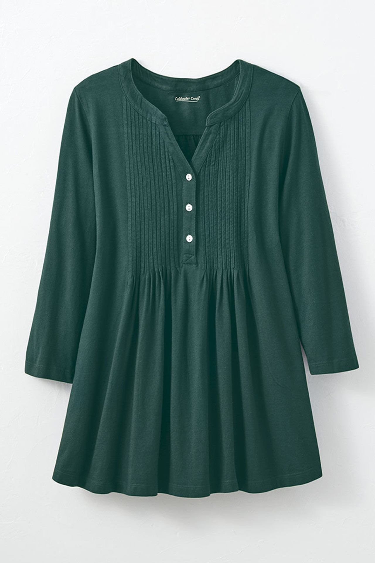 Pintucked Knit Henley A-line Tunic