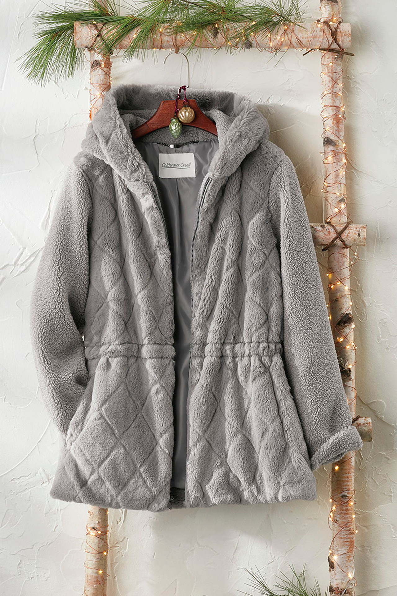 Womens Monogrammed Sherpa Jacket Frosty Grey Xs