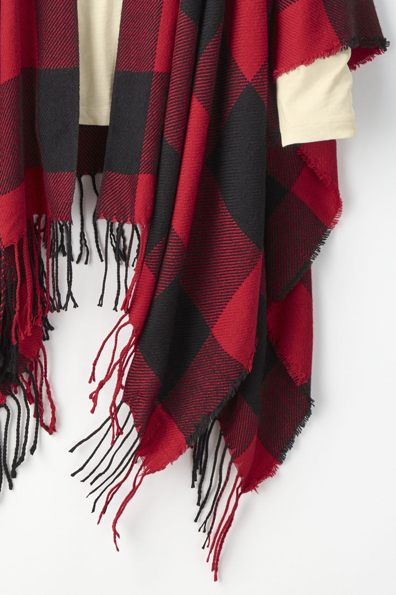 Time and Tru Women's Buffalo Plaid Ruana Wrap with Whipstitching