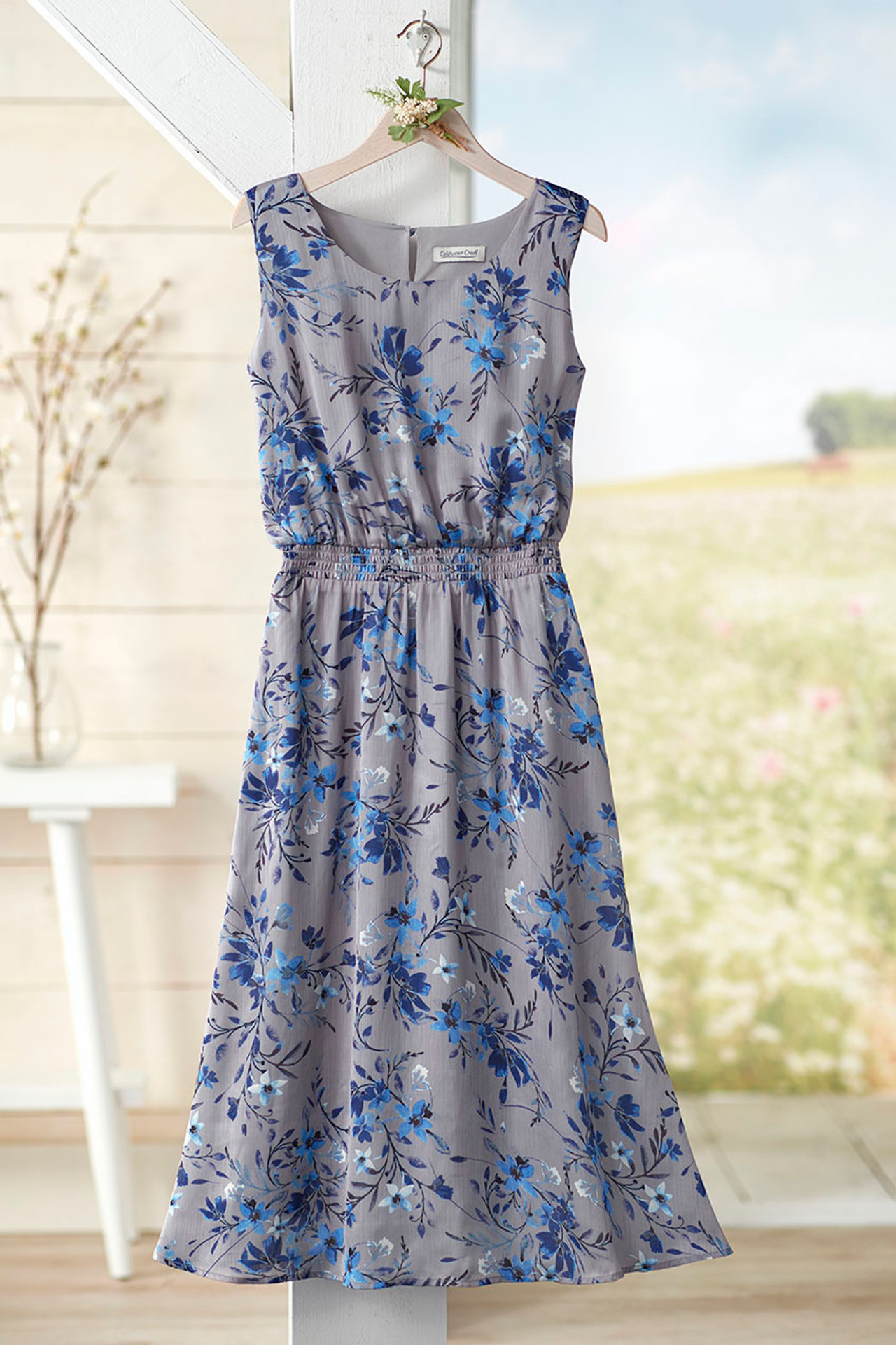 Radiant Blue Floral Print Chiffon Maxi Dress