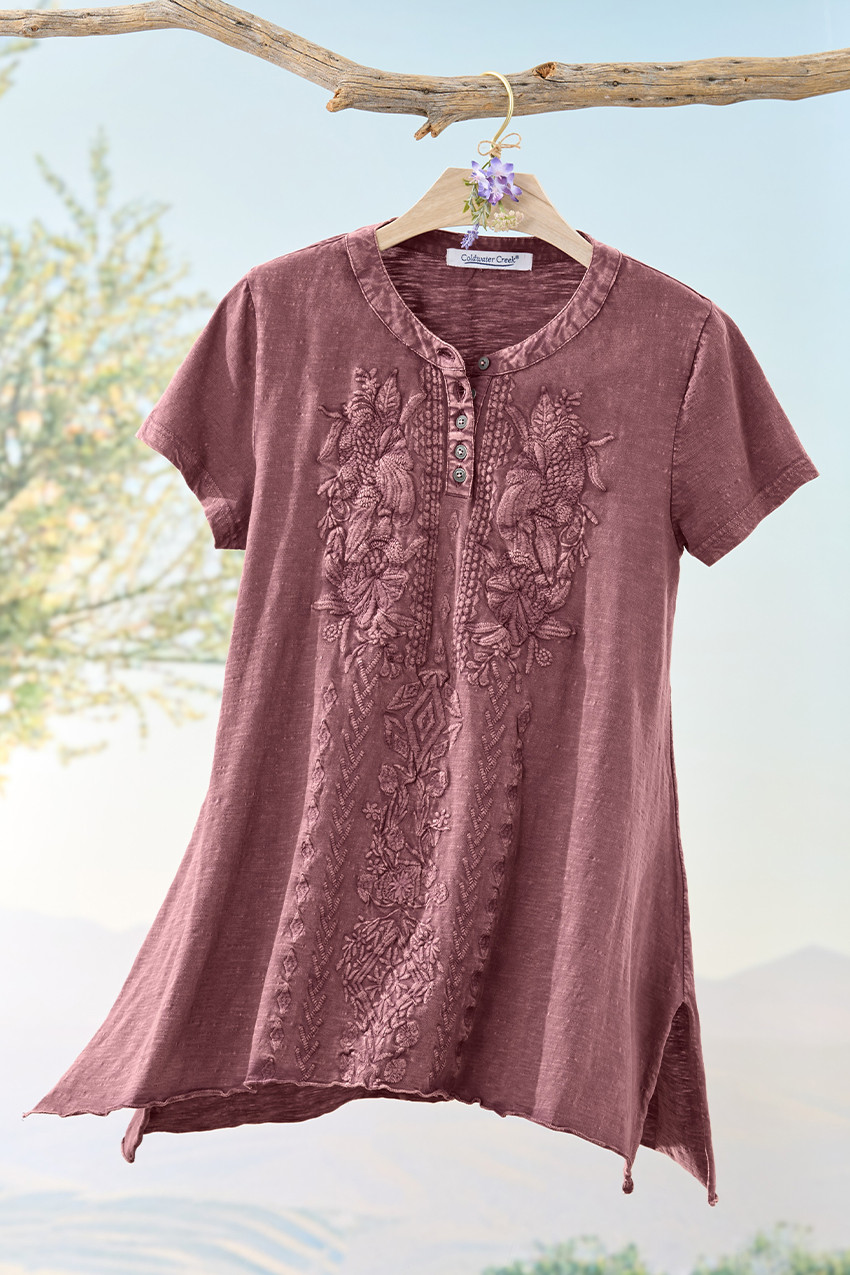 Tonal Embroidered Swing Tee - Coldwater Creek