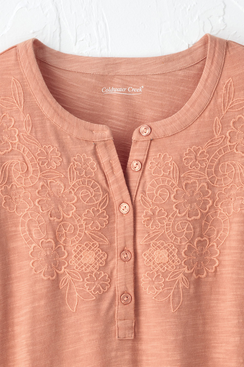 Open Mind Eyelet Henley - Coldwater Creek