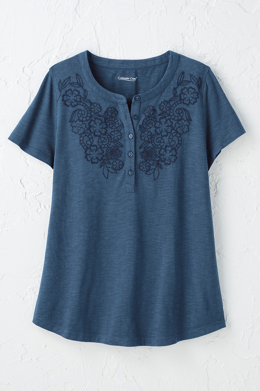 Open Mind Eyelet Henley - Coldwater Creek