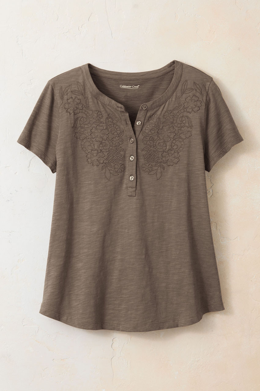 Open Mind Eyelet Henley - Coldwater Creek