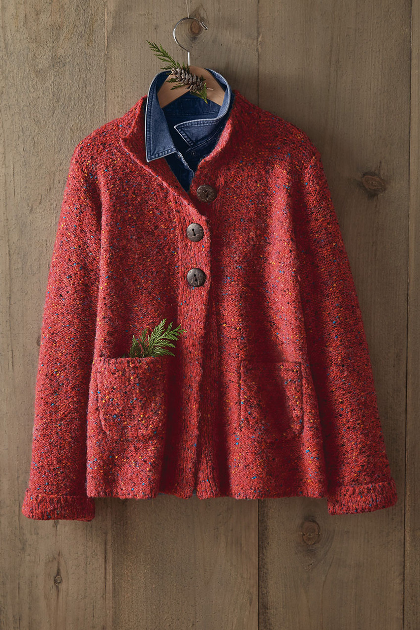 カーディガン HUECLOSET Button Boucle Cardigan SE230 Confetti Bouclé Cardigan - Coldwater Creek