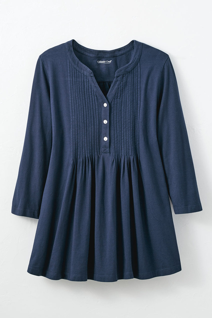 Pintucked Knit Henley A-line Tunic - Coldwater Creek