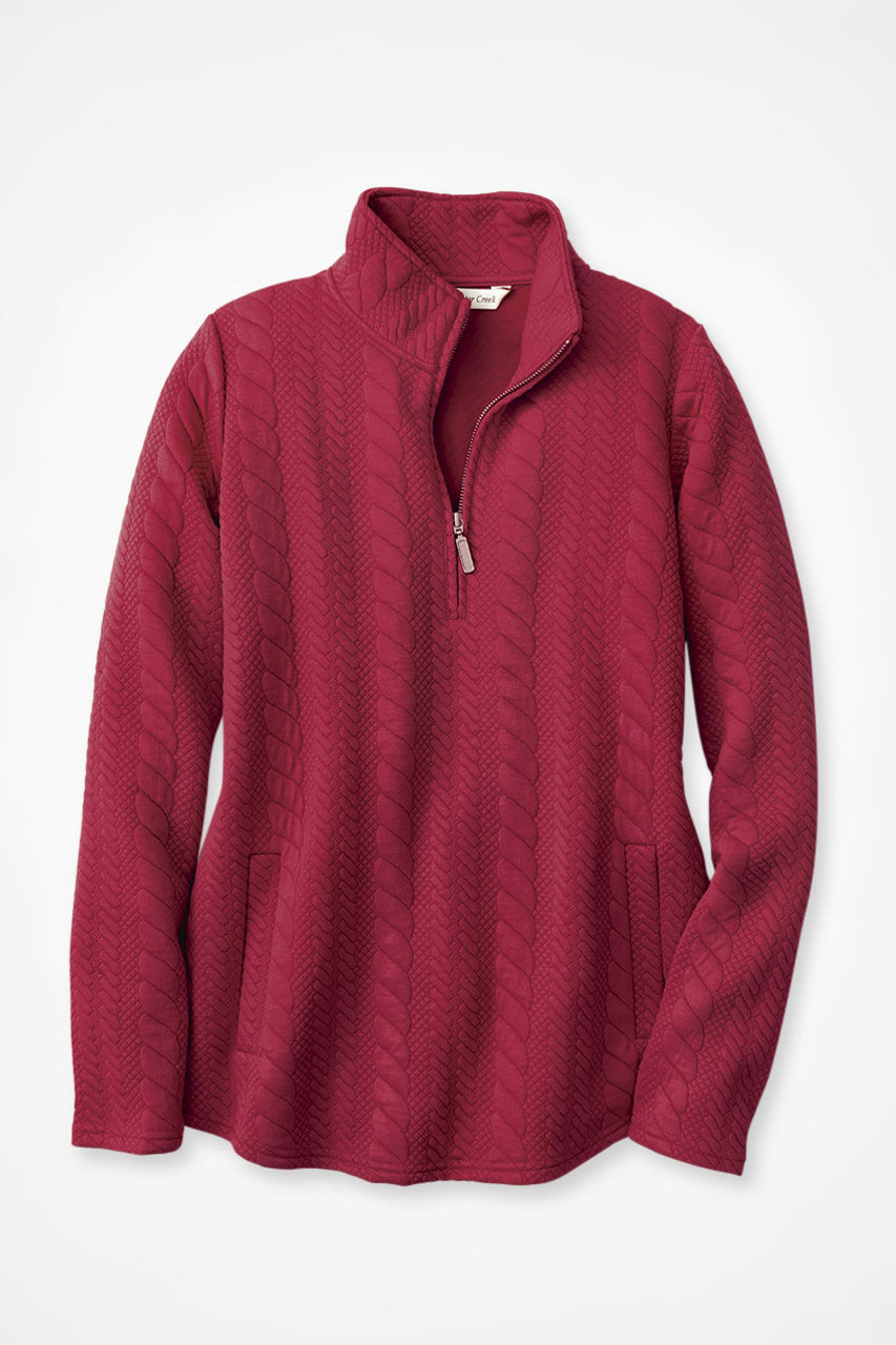 Cabled Quarter-Zip Sweatshirt - Coldwater Creek