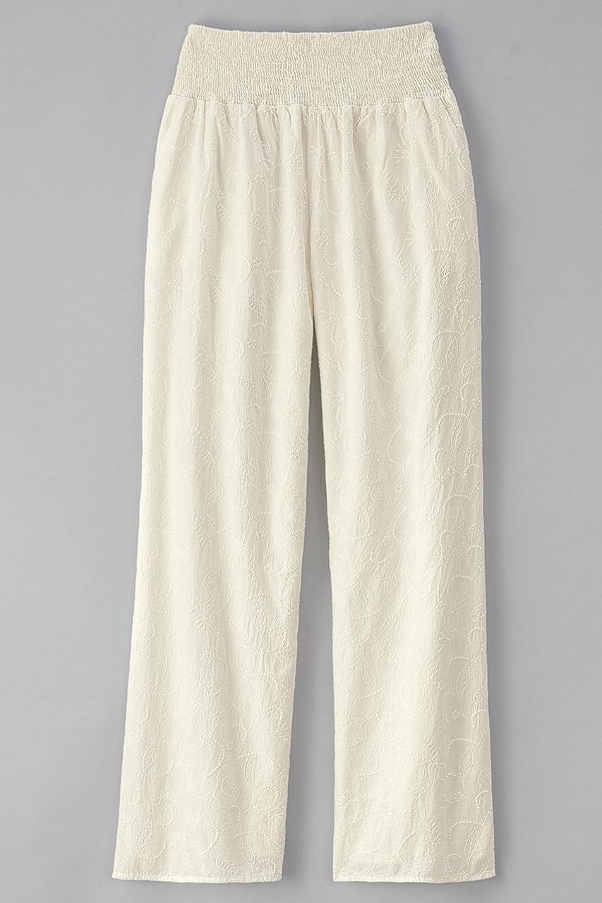 Smocked Waist Embroidered Pants - Coldwater Creek