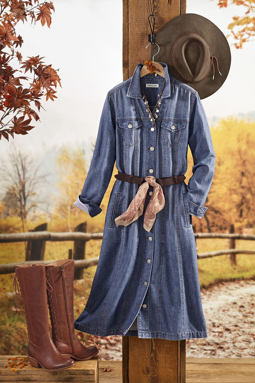 white christmas dresses Women's WL Denim Shirtdress in Stretchy Everyday Fit – Wash Lab –  washlabshop main image 1