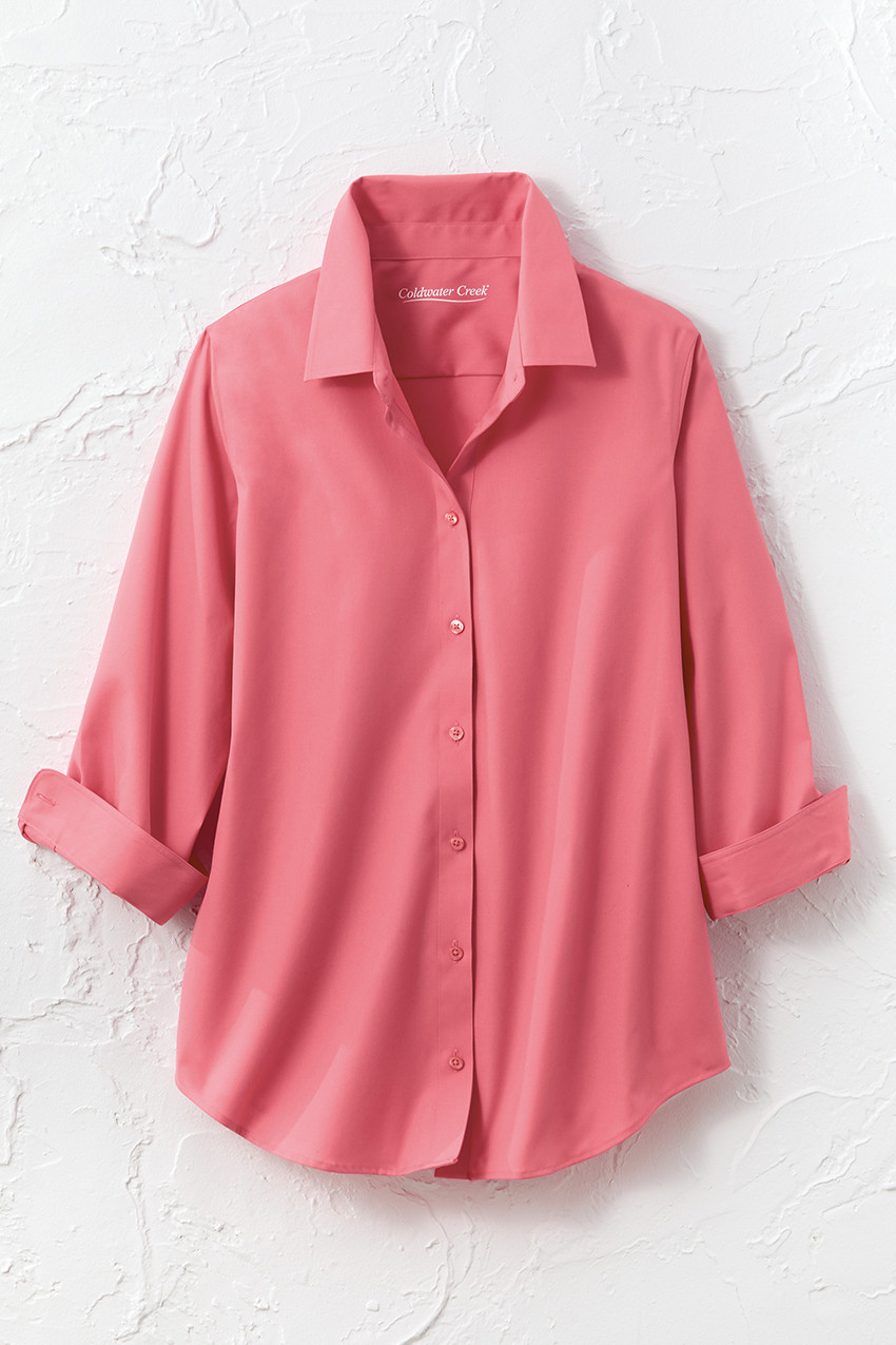 No-Iron 3/4-Sleeve Shirt - Watermelon - 24W - Wide No-Iron 3/4-Sleeve Shirt - Watermelon - 24W - Wide