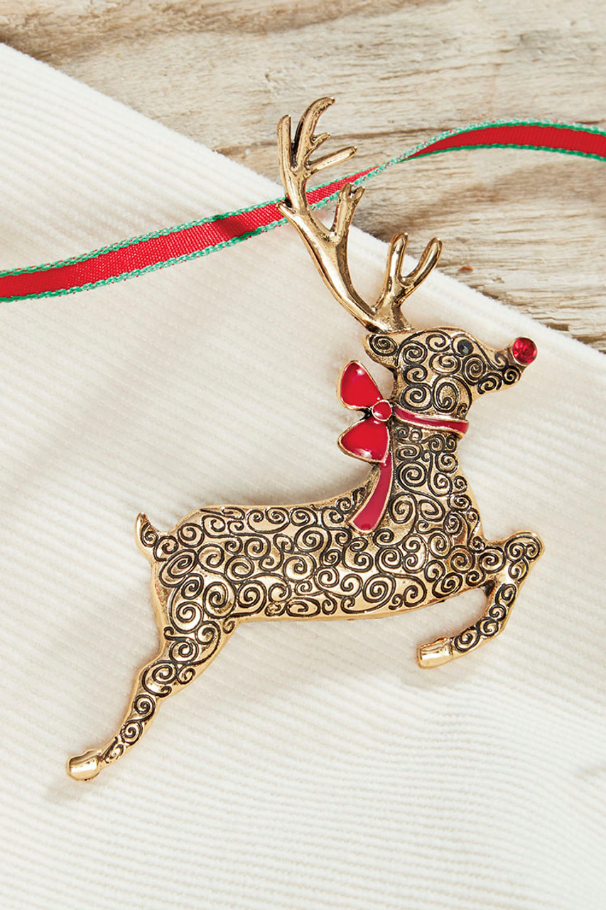 Kirks Folly Deer Reindeer Pin Brooch Dangles Snowflakes New Old Stock On  Card
